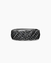 Sculpted Cable Pavé Band Ring in 18K White Gold with Black Diamonds, 8.5mm